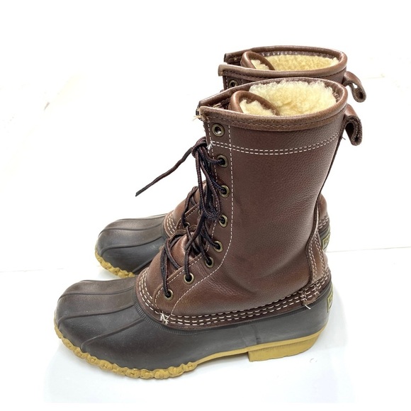 L.L. Bean 10" Shearling-Lined Leather Lace Up Duck Boots in Brown Size 8 #230121 - Picture 6 of 12